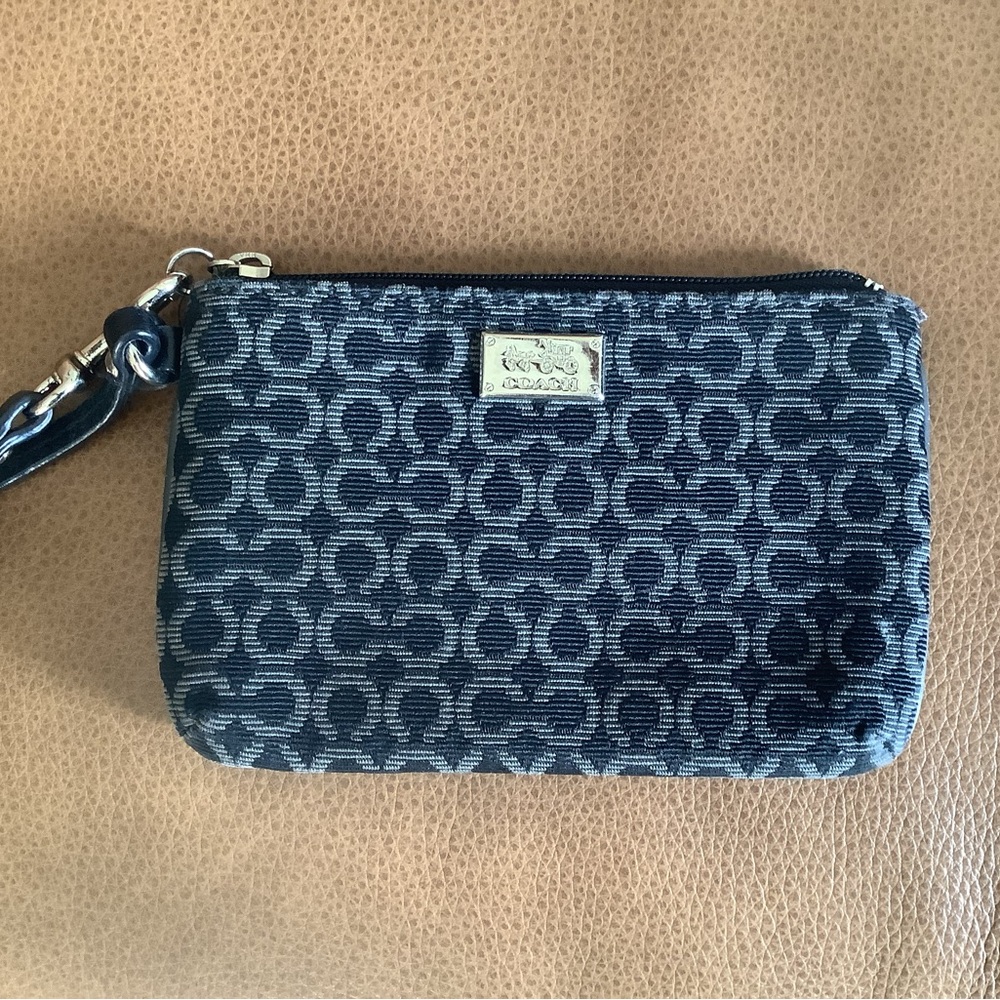 Coach Monogram Wrist Wallet with Blue Lining